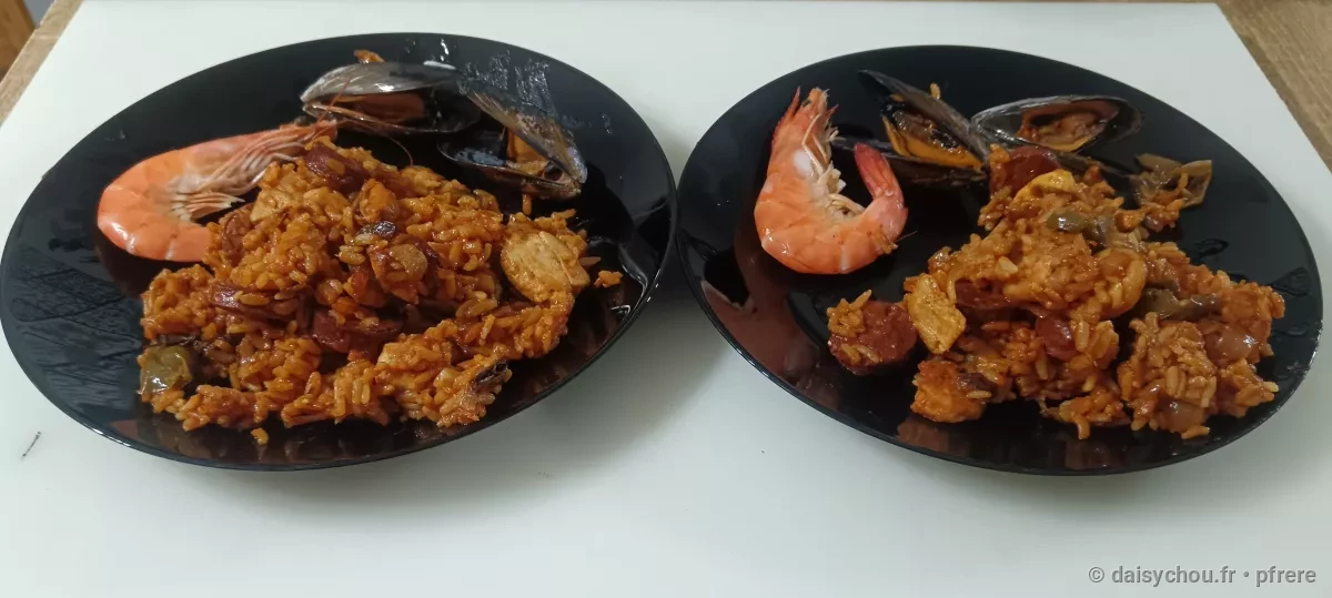 Vue secondaire de la recette Riz au poulet, chorizo, crevettes et moules